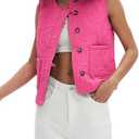 YEXPINE Women's Cropped Quilted Vest Lightweight Sleeveless Open Front Button Down Padded Jacket Winter Fall Outfits Size XL