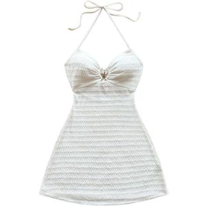 MakeMeChic Women's Summer Vacation Dress Backless Beach Dress Y2k Halter Mini Dresses Sundress (Medium, White)