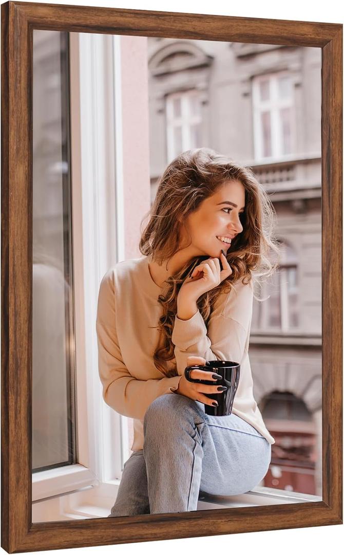 14x22 Wood Frame Brown, Rustic Natural Wooden 22x14in Poster Picture Frame, Distressed 14 x 22inch Woodgrain Gallery Photo Frame with HD Plexiglass, Horizontal Vertical Wall Mounting Display 1pcs