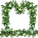 2 Pcs 5.9 Ft Artificial Eucalyptus Garland with Willow Leaves and Flowers Artificial Greenery Vines Fake Eucalyptus Flower Garland for Wedding Decoration Table Home Stairs Decor (2, White)