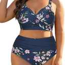 Women's Plus Size High Waisted Bikini - Two Piece Swimsuit Tummy Control Bathing Suit 2025 Twist Swimwear, 18W