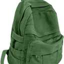 Green Canvas Backpack for Women Retro Aesthetic Rucksack Basic Backpack for High School/College Students Travel Laptop Bag