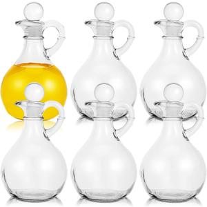 Suclain 6 Sets 12oz Glass Oil and Vinegar Cruets Set Round Oil Dispenser Olive Bottle with Airtight Stopper Salad Dressing Bottle Glass Condiment Container for Kitchen Homemade Syrup Olive Condiment