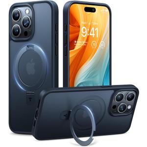 TORRAS Ultra Magnetic Ostand for iPhone 15 Pro Case [Fit for MagSafe] [Sturdy Stand & Ring Holder] Mil-Grade Shockproof Matte Anti-Scratch Slim Protective Kickstand Phone Case, Black Titanium 6.1"