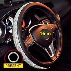 16 in Steering Wheel Cover Bling Truck Steering Wheel Cover Women with 1x Bling Ring Accessories,Beige