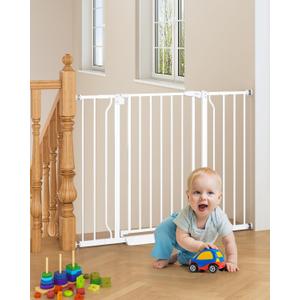 29"-45" Baby Gate for Stairs, Auto Close Stroller Friendly Dog Gate Indoor for Doorways, Pressure Mounted Baby Gate, Easy Walk Through Gate for Children & Pets, White