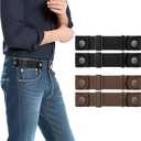 2 Pack No Buckle Belts for Men Women - Elastic Stretch Adjustable Invisible Side Belt Fits 1.5 Inch Loops (Black+Black+Coffee+Coffee)