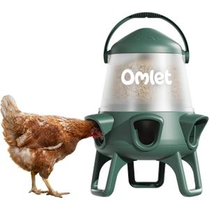 Omlet No Waste Chicken Feeder for Coop | Large 25lb Anti-Spill Poultry Feeder with 6 Feeding Ports | Feeds 12 Hens for 7 Days | Hanging or Free Standing | Weatherproof
