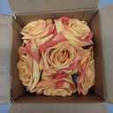 Fule Artificial Silk Rose Flower Centerpiece Arrangement in Glass Vase with LED Light for Home Wedding Decoration (Orange)