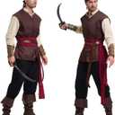 7PCS Mens Pirate Costume Renaissance Costume Outfit Medieval Costume Viking Pirate Accessories Vest Shirts Pants Belt