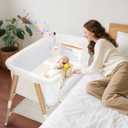 Baby Bassinet, 3 in 1 Bedside Bassinet Sleeper for Newborn, Portable Baby Crib with 4 Detachable Wheels & Adjustable Height, Breathable Mesh & Mattress, Mosquito Net& Storage Basket (White)