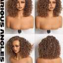GORGIUS Shaggy Curly Wave Bob Wig Glueless Ready To Go Hd Lace Front Wigs for Women Highlight Brown Fiber Blend Human Hair 200% Density Pre Plucked Pre Cut Side Part 12 Inch