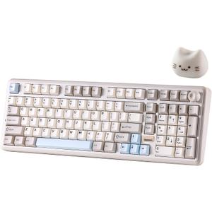 YUNZII B98 PRO QMK/VIA Wireless Mechanical Gaming Keyboard, 96% Layout with Numpad and Cute Cat Knob, BT/2.4G/USB-C, Pre-Lubed Switch Hot Swap Gasket, RGB for Win/Mac (Beige, Candy Linear Switch)
