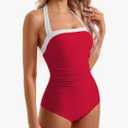SUUKSESS Women Sexy Tummy Control One Piece Swimsuit Halter Retro Bathing Suit (L)