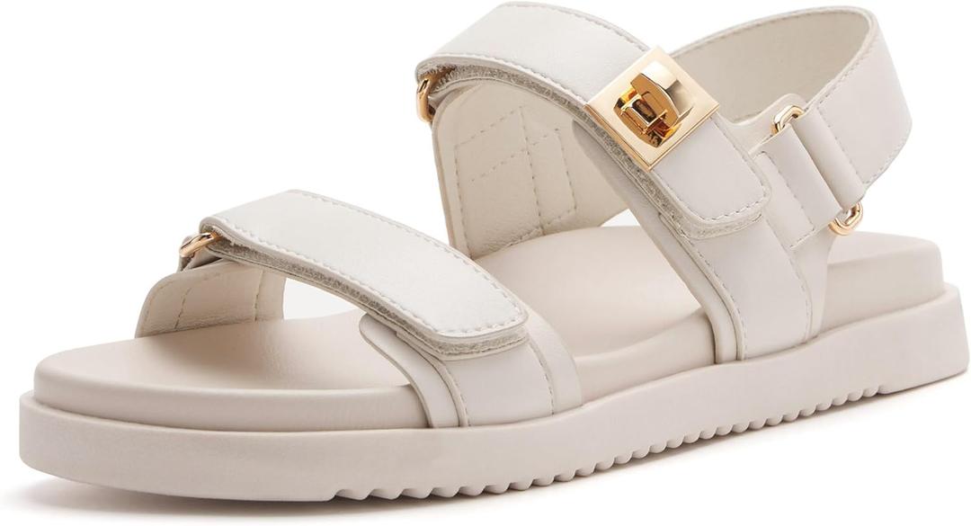 vodvob Women’s Flat Sandals with Soft Cushioned Footbed Open Toe Slides Adjustable Slip On Slippers for Summer, Size 8