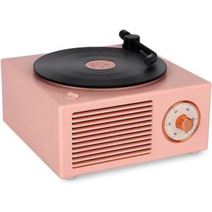Old Fashioned Classic Vinyl Record Player Style Bluetooth Speaker Pink Portable Stereo Sound Cute Look Gift for Girls Bass Enhancement Loud Volume Speaker