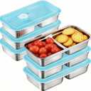 6-Pack Stainless Steel Snack Containers with Lids, Reusable Grab and Go Containers, Dual Compartment Bento Box for Meal Prep, Travel, Work, Camping and Daily Use, Leak-Proof, Dishwasher-Safe (2 grid(6pack))