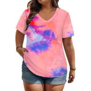 ROSRISS Plus Size Tops for Women Casual Summer T Shirts V Neck Short Sleeve Tunics (XXL)