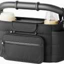 Stroller Organizer Caddy with Insulated Cup Holder & Detachable Phone Purse, Lightweight Universal Stroller Caddy for Busy Moms - Black