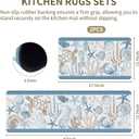 Coastal Rugs for Kitchen Floor, Beach Anti Fatigue Mats for Kitchen Floor Non Slip, 2PCS Rubber Ocean Coral Kitchen Mat, Washable Cushioned Runner Carpet for Sink Laundry 15.7"×27.5" +15.7"×47" 3.5mm