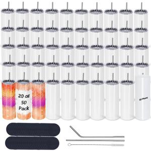 50 Pack Sublimation Tumblers Bulk 20 oz Skinny StraightStainless Steel Sublimation Blanks Cups White, Individually Boxed
