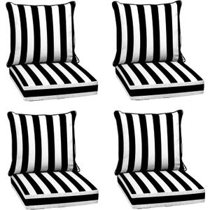 Arden Outdoor Deep Seat Cushion Set (4-Pack), 24 in x 24 in, Weather-Proof, Rain-Proof, Fade Resistant Patio Cushion for Chair, Sofa, and Couch Black Cabana Stripe