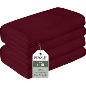 Royale Linens 2 Pack Bulk Flat Sheet Set - Top Sheets - Soft 1800 Microfiber - Wrinkle & Stain Resistant - for Hotel, Massage Table, Hospital, Dorm - Full Flat Sheet Sold Separately (Full, Burgundy)