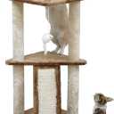 Go Pet Club Everyday Value 35in Corner Cat Tree Kitty Scratcher Tower Kitten Condo House Furniture with Scratching Board & Hanging Toys for Indoor Cats, Beige/Brown