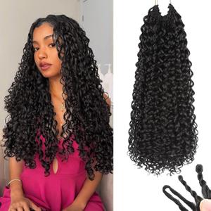 120 Strands Curly Crochet Hair Gogo Curl Pure Protein Fiber Close to Human Hair 18 Inch Pre looped Deep Wave Curly Crochet Hair For Black Women Beach Curl Twist Braiding Hair Extensions (18inch 1B)