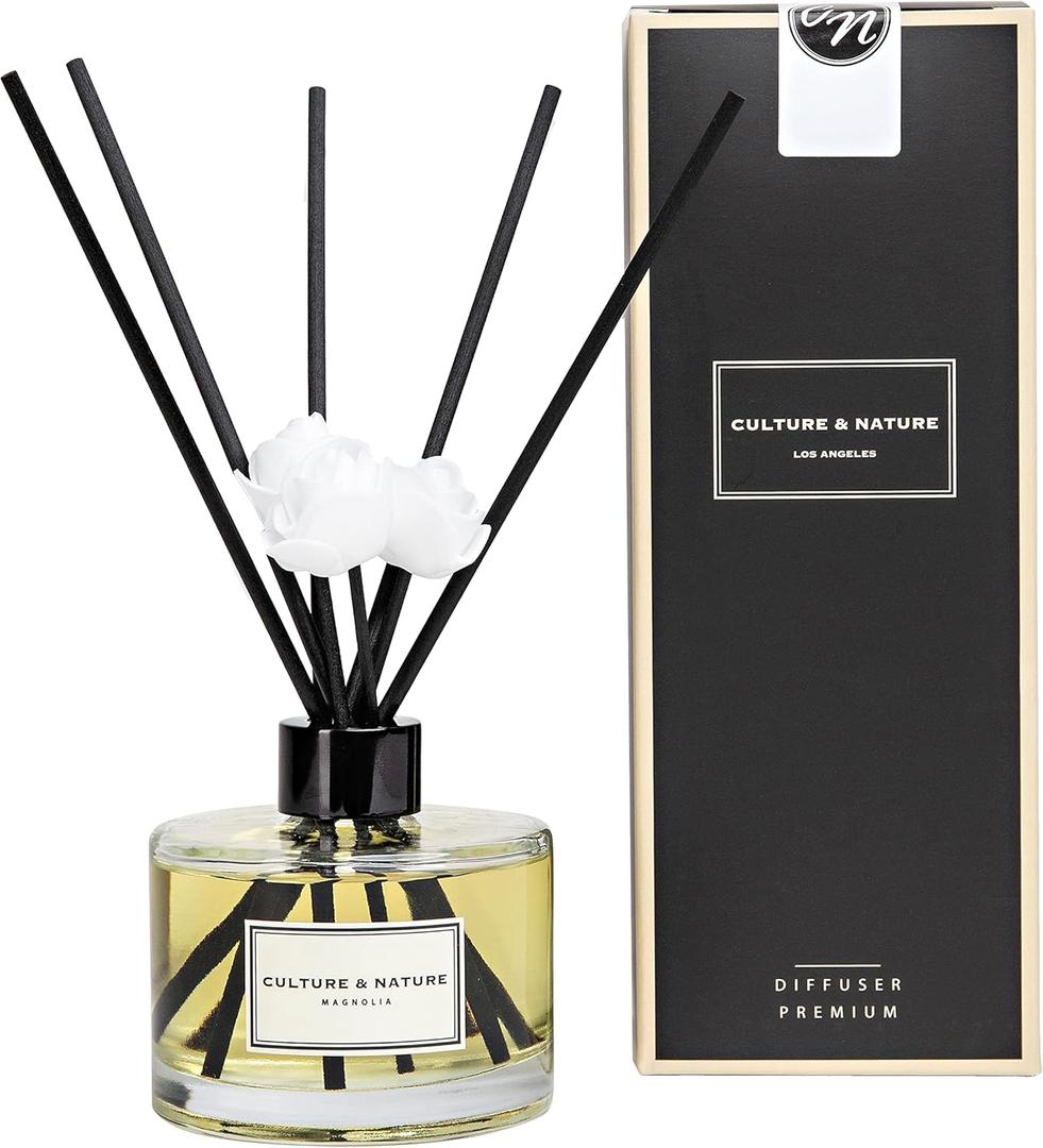 CULTURE & NATURE Reed Diffuser Set 6.7oz (200ml) Magnolia Scented Diffuser with Sticks Home Fragrance Reed Diffuser for Bathroom Shelf Decor