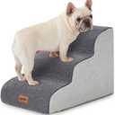 Pet Stairs for Small Dogs 15.7" H - Dog Stairs for Couch and Bed, 35D Foam Dog Steps Ramp with Non-Slip Bottom Grey, 3 Steps