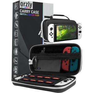 Orzly Carrying Case for Nintendo Switch OLED Console with Accessories and Game Storage Compartment - Easy Clean Case Gift Boxed (Black)