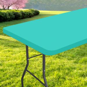 Rectangle Table Cloth, Waterproof Elastic Fitted Tablecloth for 4 Foot Folding Tables, Washable Polyester Tablecloths for Picnic, Camping, Outdoor (Aqua, 30"x48")