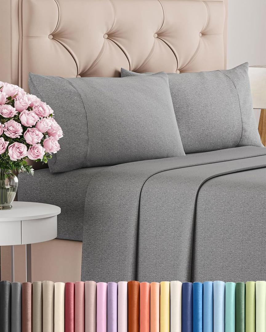 Full Size 4 Piece Sheet Set - Comfy Breathable & Cooling Bed Sheets Set - Hotel Luxury Bedding for Women, Men, Kids, Teens, Boys & Girls - Deep Pockets, Soft & Wrinkle Free - Grey (Heathered Sheets)