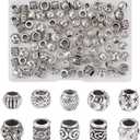 Craftdady 100pcs Antique Silver Barrel European Beads Tibetan Metal Drum Loose Beads Large Hole Rondelle Column Spacer Beads with Wavy Pattern for Jewelry Making Hole: 4-6mm