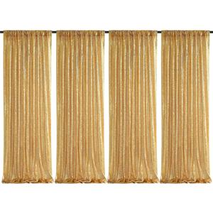 Sequin Backdrop Curtain 4 Pcs, 2ft x 8ft Wedding Ceremony Background Backdrop Glitter Shimmer Fabric Gold Backdrop Drapes