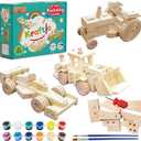 Kraftic Woodworking Building Kit for Kids, with 3 Educational DIY Carpentry Construction Wood Model Kit Toy Projects for Boys and Girls- Tractor, Bulldozer and Racing Car