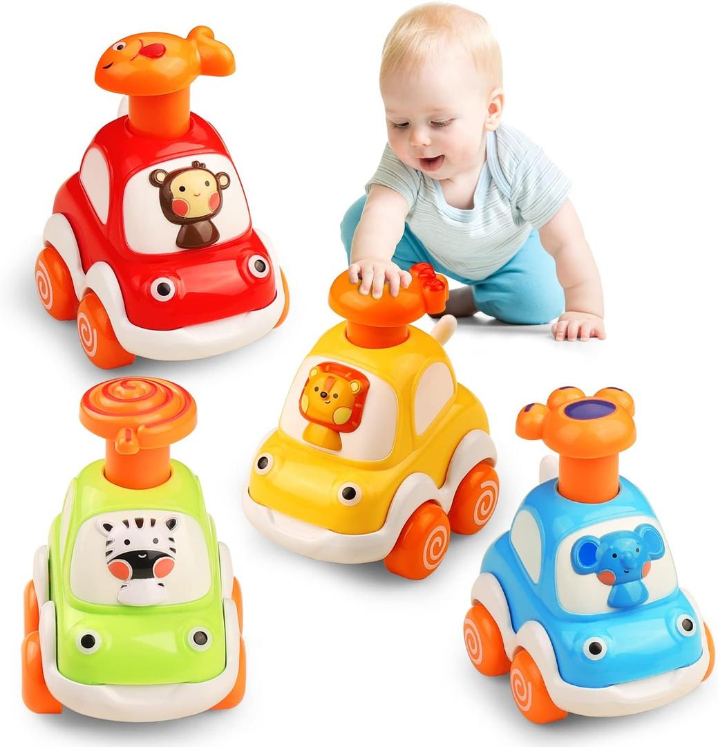 ALASOU 4 PCS Animal Car Toys for 1 Year Old Boy Girl|Baby Toys 1 Year Old Boy Gifts for Toddlers 1-3|Vehicle Toy Set for Toddler Toys 1-2|1st Birthday Gift for Infant 12 18 Months