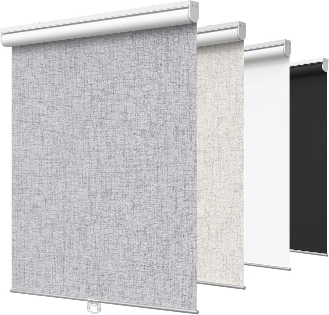 GENIMO 100% Blackout Roller Window Shades, Window Blinds Cordless with Thermal Insulated, UV Protection Fabric, Mini French Door Blinds for Home, Bedroom, Office, Grey, 30" W X 72" H