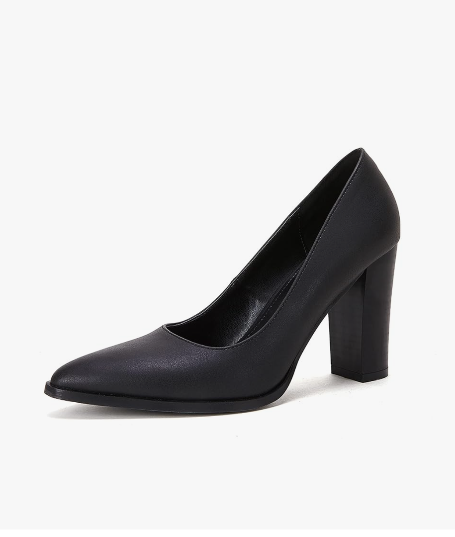 LAICIGO Women's Pointed Toe Pumps Chunky Block High Heel Slip On Dress Party Wedding Shoes 6.5