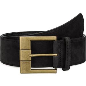 Women Wide Leather Belts for Dresses 1.9" Chunky Western Vintage Thick Suede Waist Belt with Brass Buckle