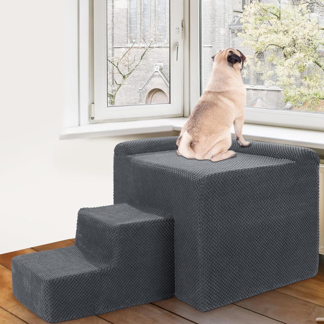 HOMBYS Foam Dog Window Perch, Orthopaedic Dog Bed with Dog Stairs, Soft & Supportive Do Not Hurt Dog for Joint Protect, 2 Parts Easy to Assemble Bunk Bed, Pet Perch to Look Out Window, Dark Grey