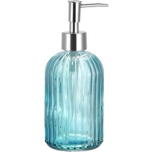 uxcell Soap Dispenser - 13.5Oz Glass Dish Hand Soap Dispenser with Silvery Pump for Kitchen Bathroom, Blue
