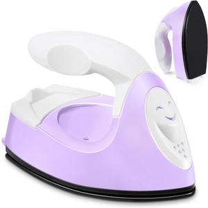 Honoson Mini Craft Iron Mini Heat Press Small Iron 3.93 x 2.36 x 2.76 in Portable Handy Tiny Flatiron with Charging Base Accessory for Fuse Bead Patch DIY Heat Transfer Vinyl(Light Purple)