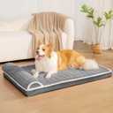 Orthopedic Dog Bed Large Sized Dog with Pillow 36''X24'', Waterproof Soft Comfortable Egg Crate Foam Pet Crate Beds Mat with Removable Washable Cover and Non-Slip Bottom, Grey