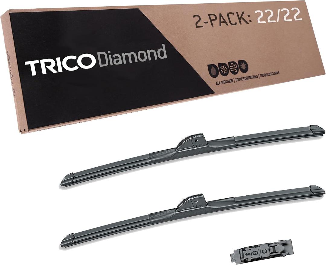 TRICO Diamond 22" + 22" Super Premium Automotive Replacement Windshield Wiper Blades (Set of 2), Passenger and Driver Side All-Weather Beam Wiper Blades for Select Vehicle Models (Item #25-2222)