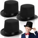 Pumtus 3 Pack Black Felt Top Hats for Kids, Funny Party Hat, Tall Victorian Tuxedo Costume Hats, Dress Up Hat, Coachman Hats for Cosplay, Stage Performance