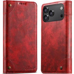 SINIANL Wallet Case for iPhone 17 Pro with Card Holder, Magnetic Kickstand Leather Flip Fold Protective Cover for Apple 17 Pro Case Wallet Red