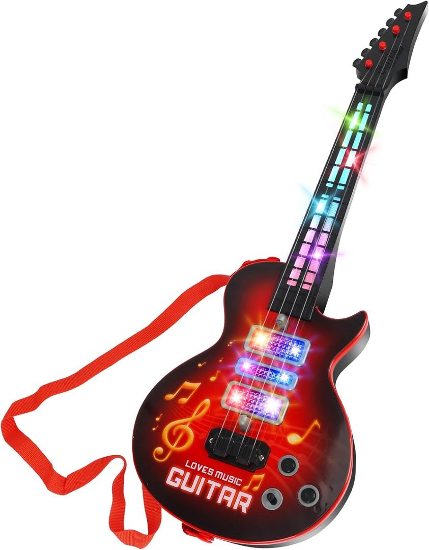 Kids Guitar Toy for 3 Year Old Boy Gift 21 Inches Electric Guitars with 4 Strings for Toddlers Light Up Music Toys for Boys Girls Gifts Ages 3 4 5 (Red)