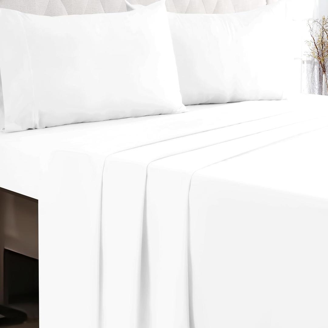 GLAMBURG Cotton Rich California King Sheet Sets - 4 Piece Deep Pocket Bed Sheets Set with Marrowing - Ultra Soft, Wrinkle Resistant, Quick Dry, Easy Care California King Sheets - White
